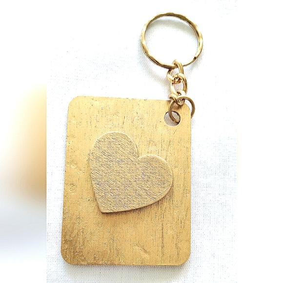 NEW Handmade Keychain Bag Tag! Gold Muro. Gold Wooden Heart. Unisex. - Picture 6 of 7